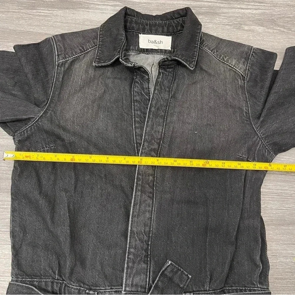 ba&sh Women’s Frida Denim Jumpsuit  Black Size 0‎ Waist Tie Front Buttons - Picture 8 of 9